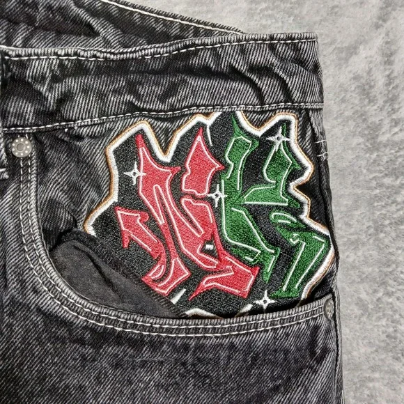 Ninth Fall Ambush Jeans Mens 36 Acid Wash Black Denim Embroidered Graffiti Snake - Picture 2 of 8